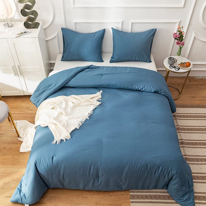 Cottonight Lake Blue Comforter Sets Queen Blue Modern Bedding Comforter Set Full Size Haze Blue Solid Blanket Quilts Lightweight Breathable 3 Piece Bedding Comforter for Alll Ages Season - Image 3